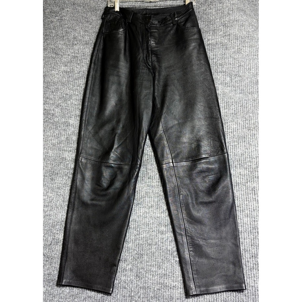 VTG Black Genuine Lamb Nappa Leather High Waisted Straight Leg Pants L Size 42